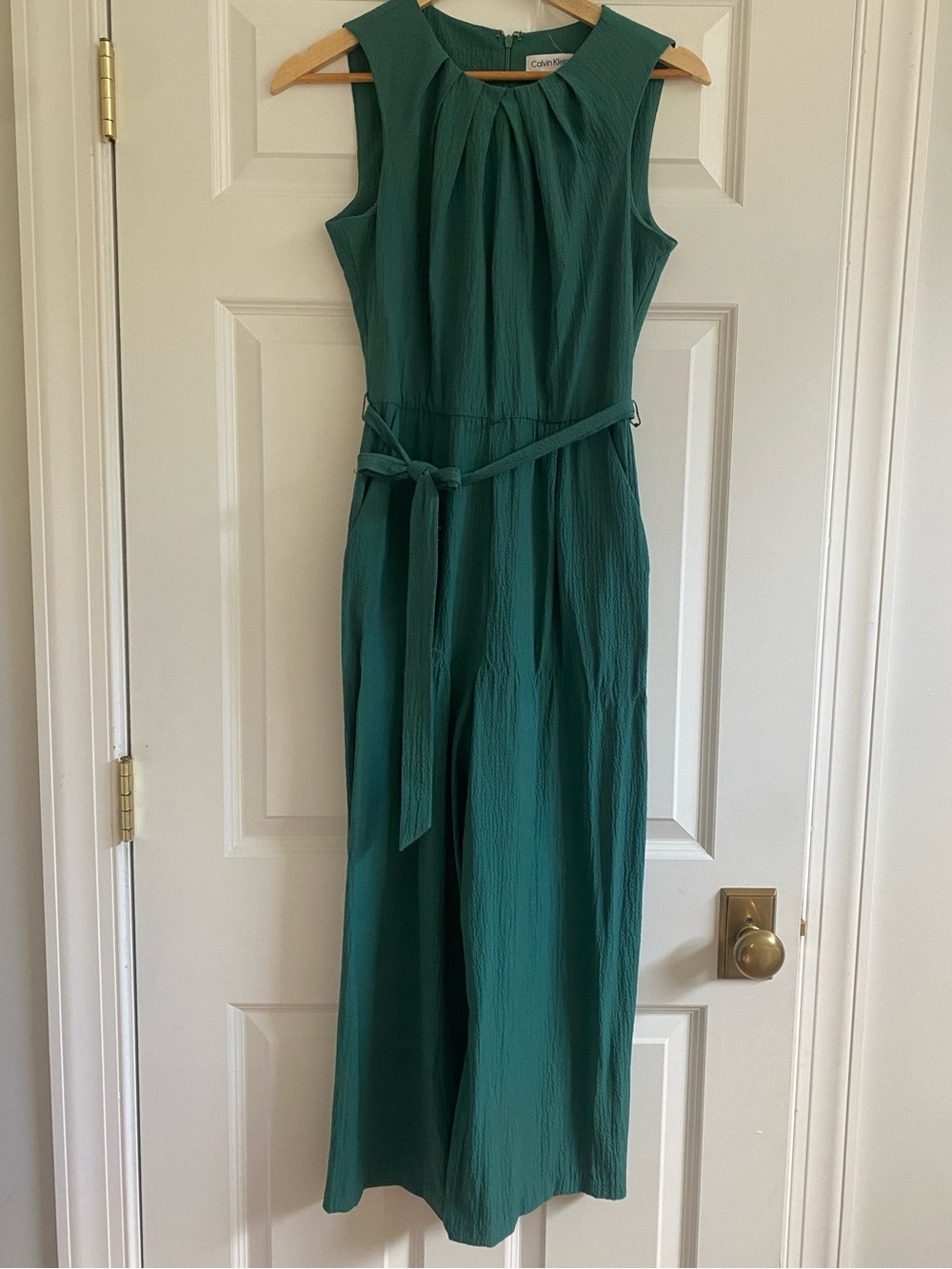 Calvin Klein Teal Sleeveless Maxi Jumpsuit with Waist Tie, Sz 2